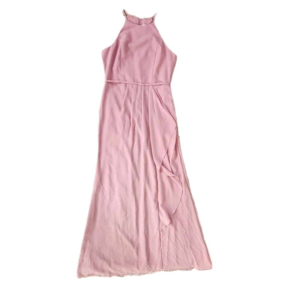 David's Bridal High Neck Chiffon Dress with‎ Cascade in Quartz Pink Size 18 - Picture 2 of 15